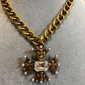 Handmade Elegant Gold tone Chain Necklace with Cross Pendant